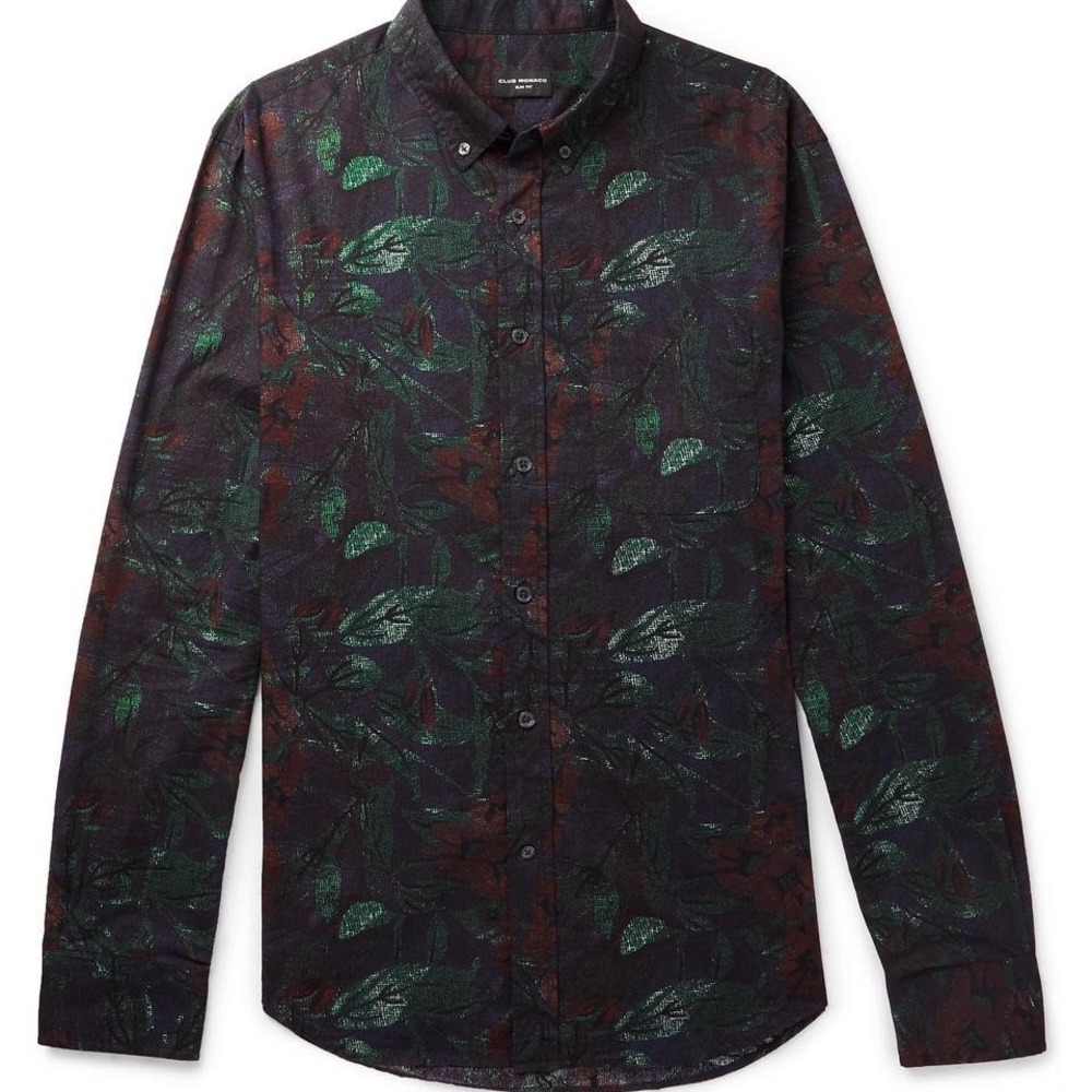 Club Monaco Floral Button Up Men's Size Large‎ Cotton Leaves Collared Indie